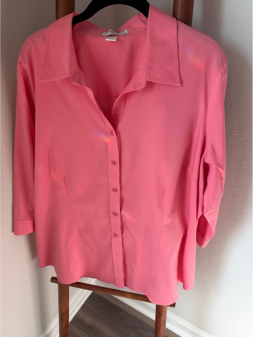 Coldwater Creek Women's Coral Pink No-Iron Button-Down Blouse Size 2X 20-22